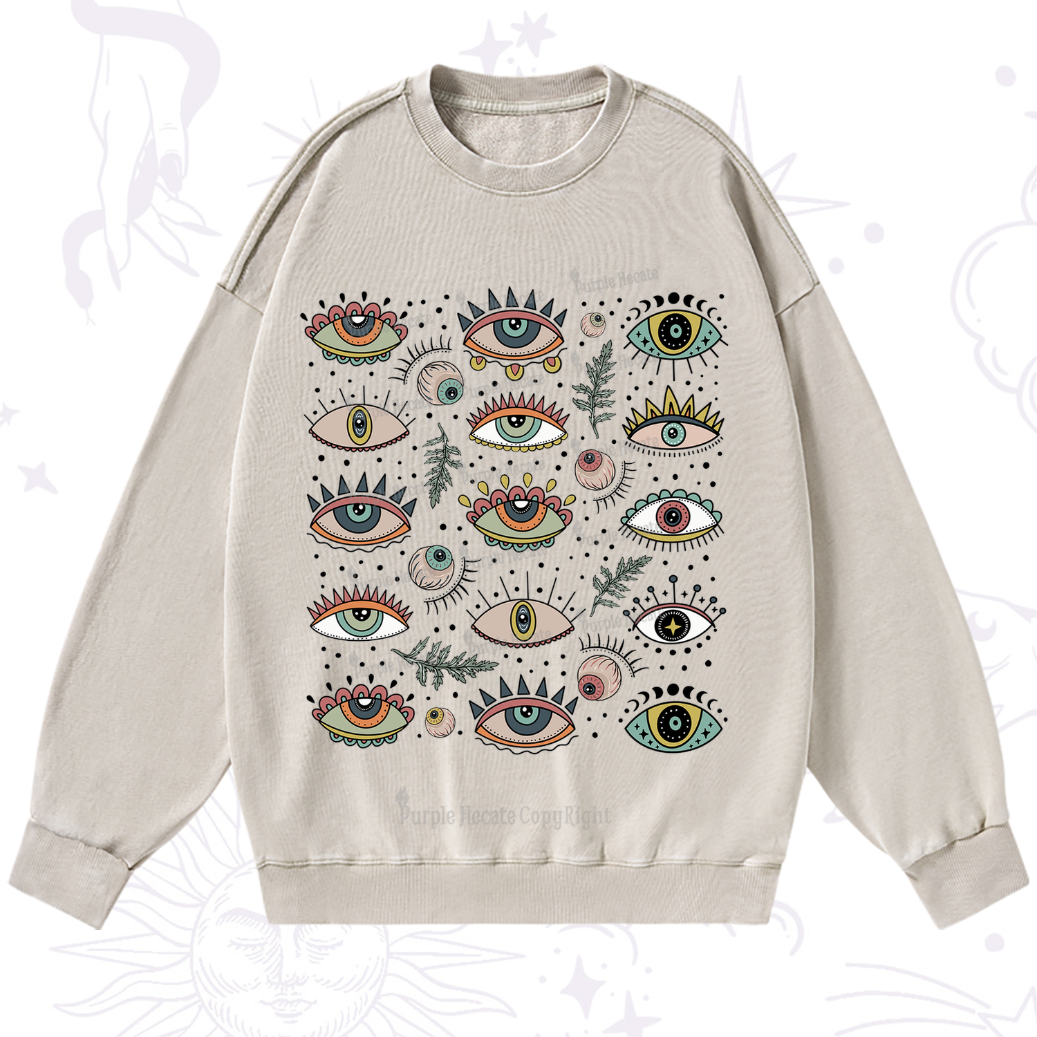 Purplehecate Evil Eye Array Washed Sweatshirt