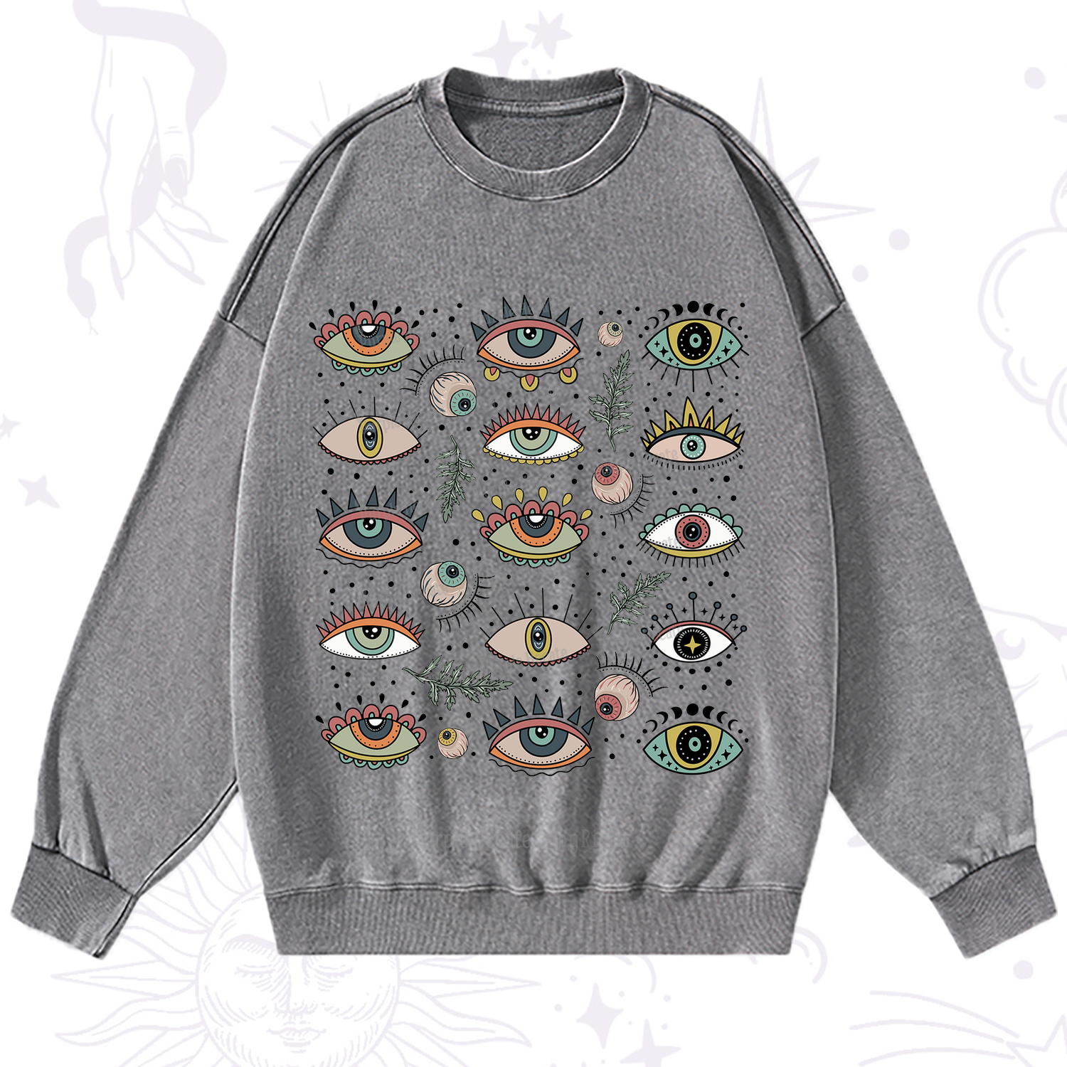 Purplehecate Evil Eye Array Washed Sweatshirt