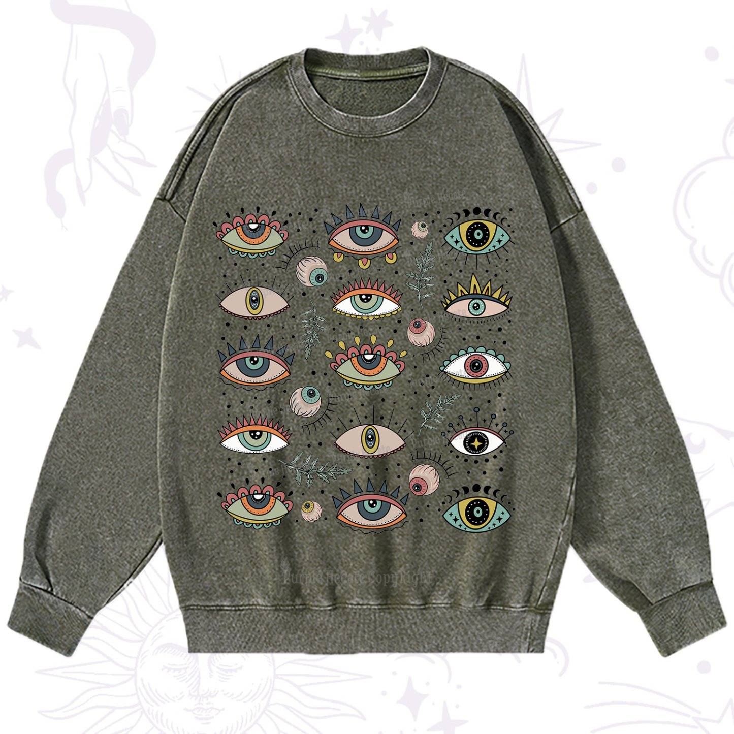 Purplehecate Evil Eye Array Washed Sweatshirt