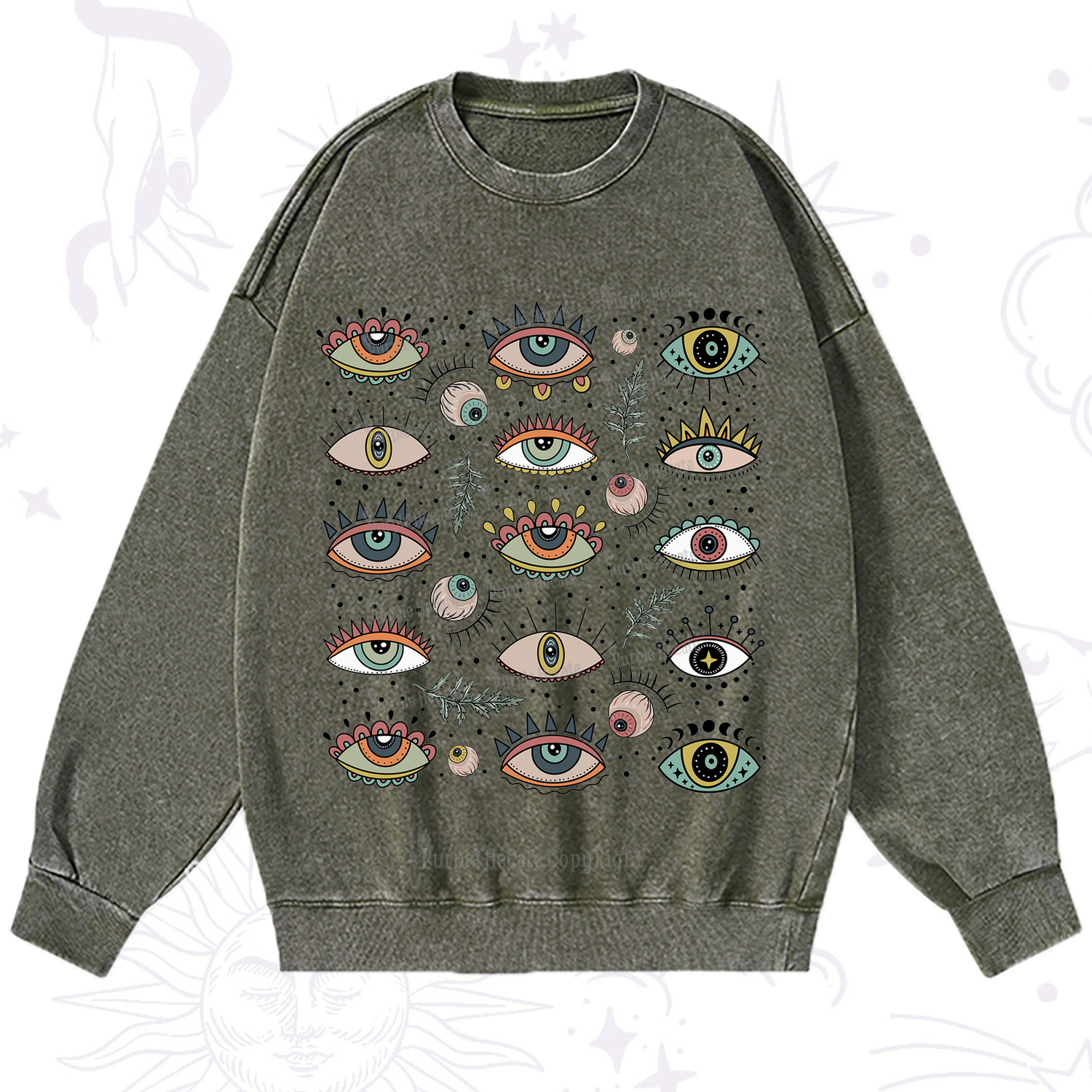 Purplehecate Evil Eye Array Washed Sweatshirt