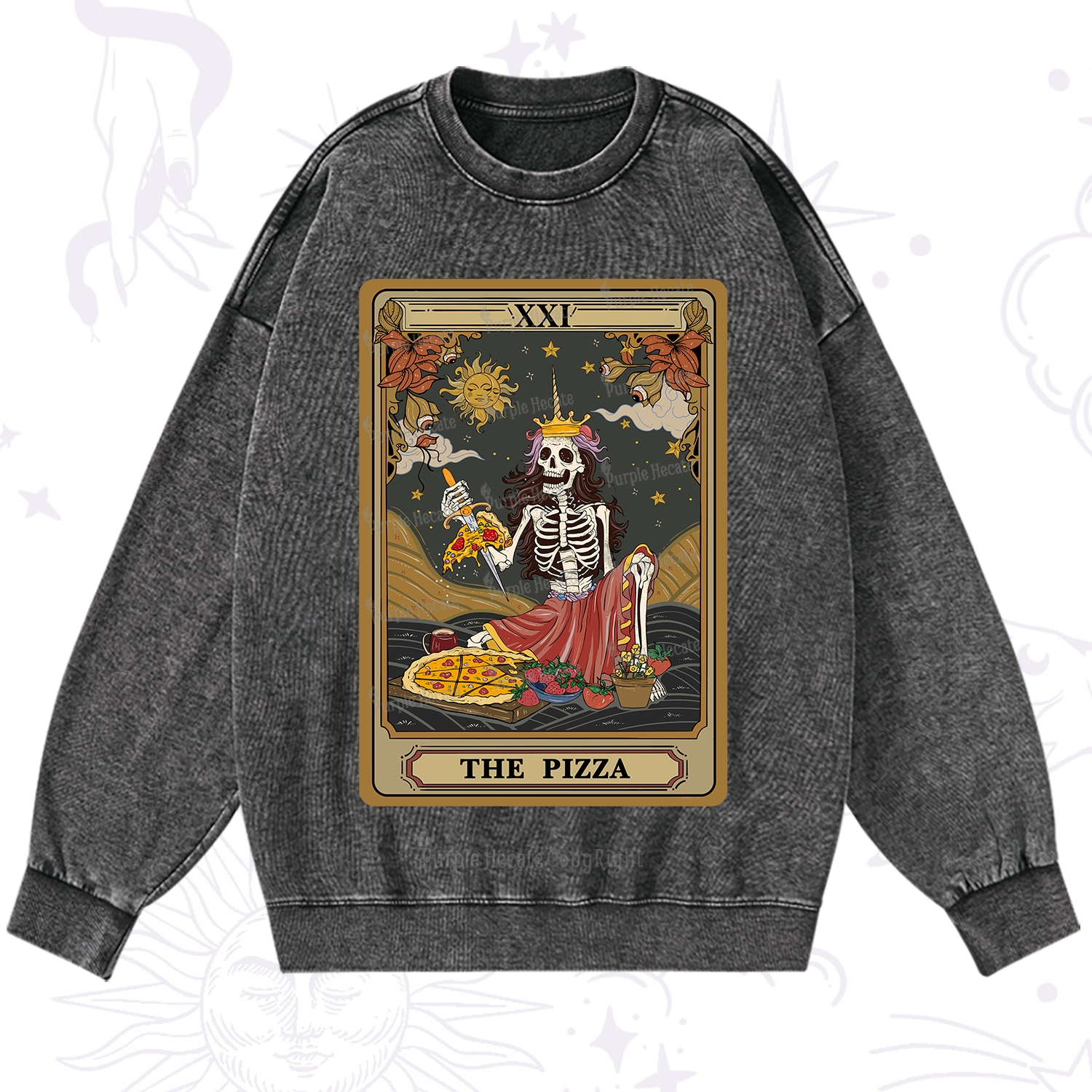 Purplehecate The Pizza Tarot Card Washed Sweatshirt