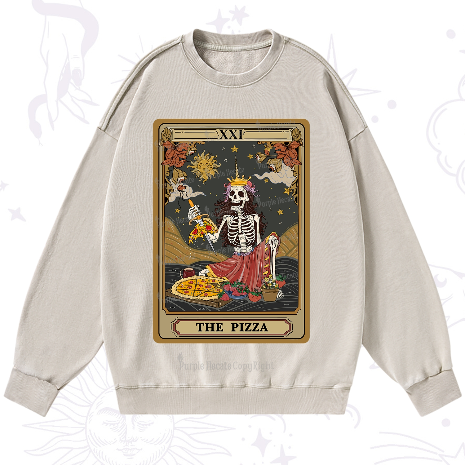 Purplehecate The Pizza Tarot Card Washed Sweatshirt