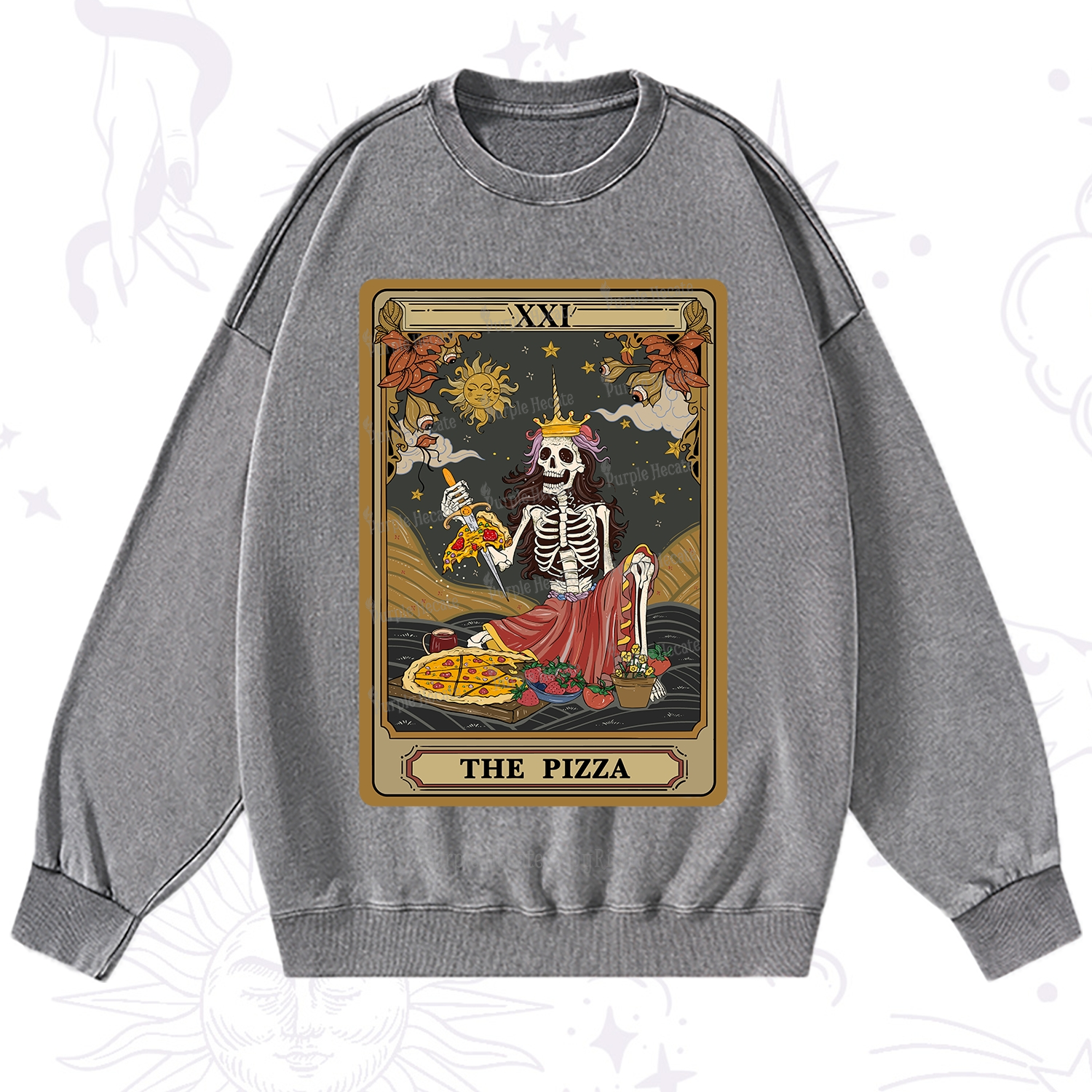 Purplehecate The Pizza Tarot Card Washed Sweatshirt