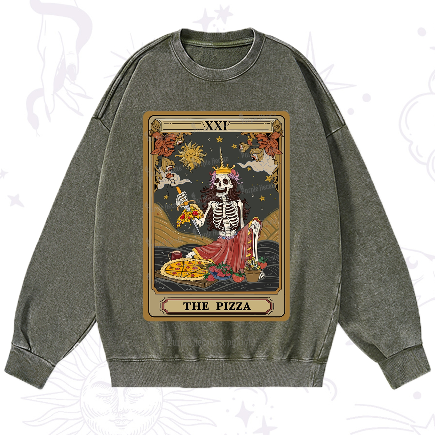 Purplehecate The Pizza Tarot Card Washed Sweatshirt