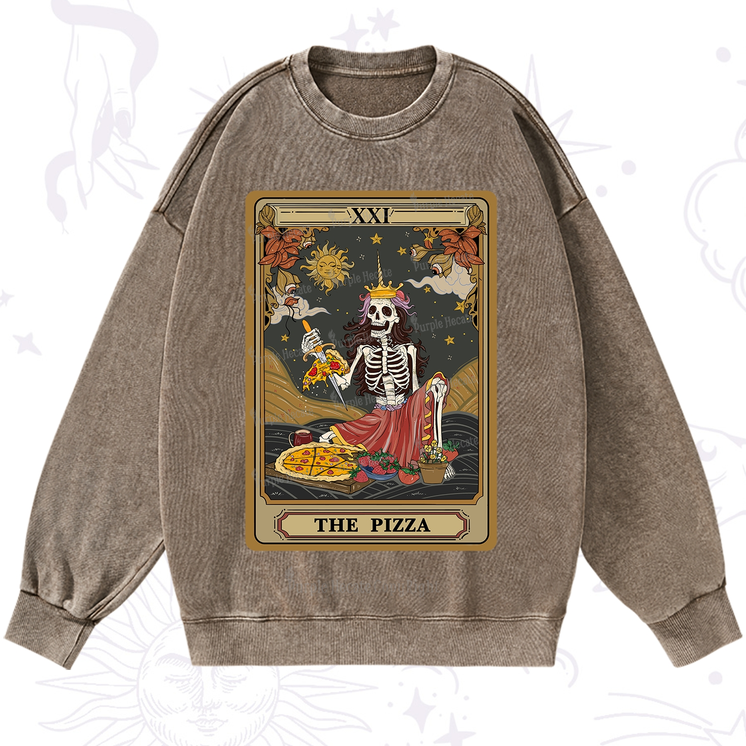 Purplehecate The Pizza Tarot Card Washed Sweatshirt