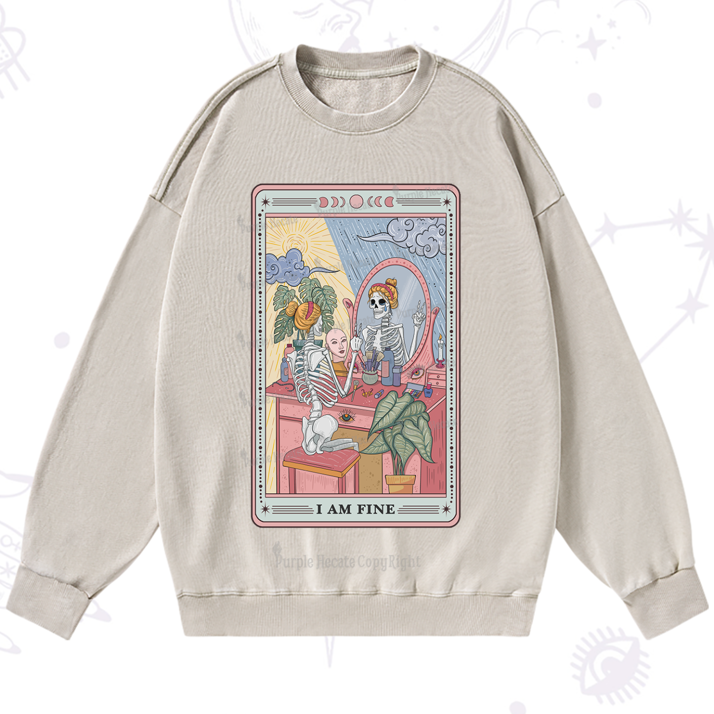 Purplehecate I Am Fine Tarot Card Washed Sweatshirt