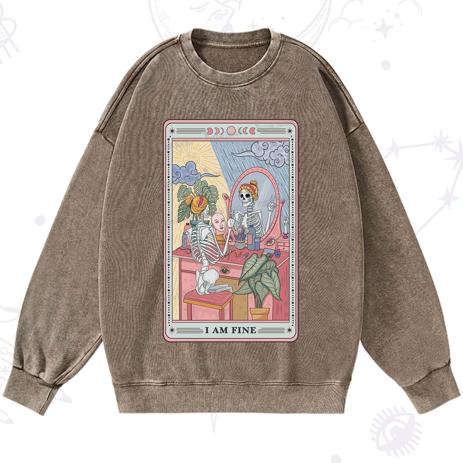 Purplehecate I Am Fine Tarot Card Washed Sweatshirt