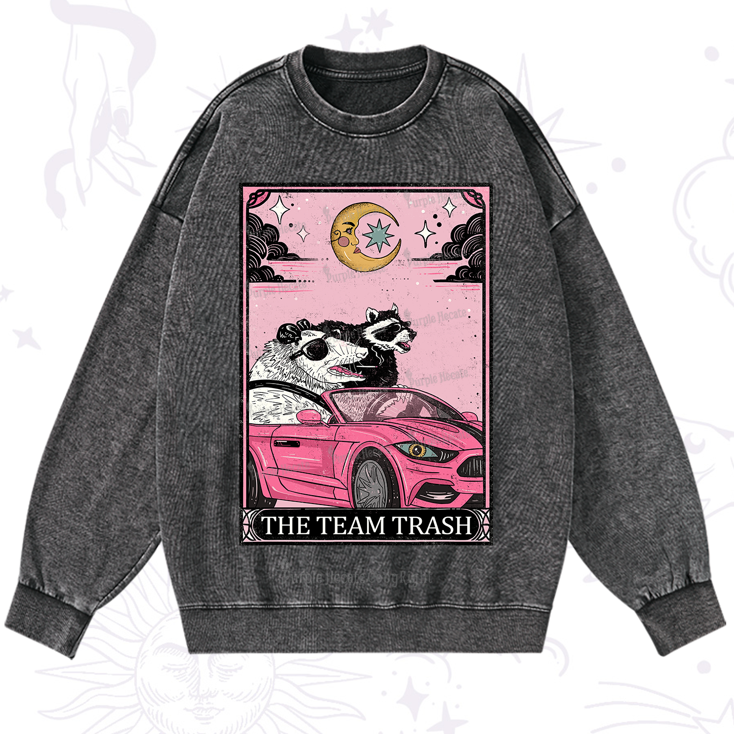 Purplehecate The Team Trash Tarot Card Washed Sweatshirt
