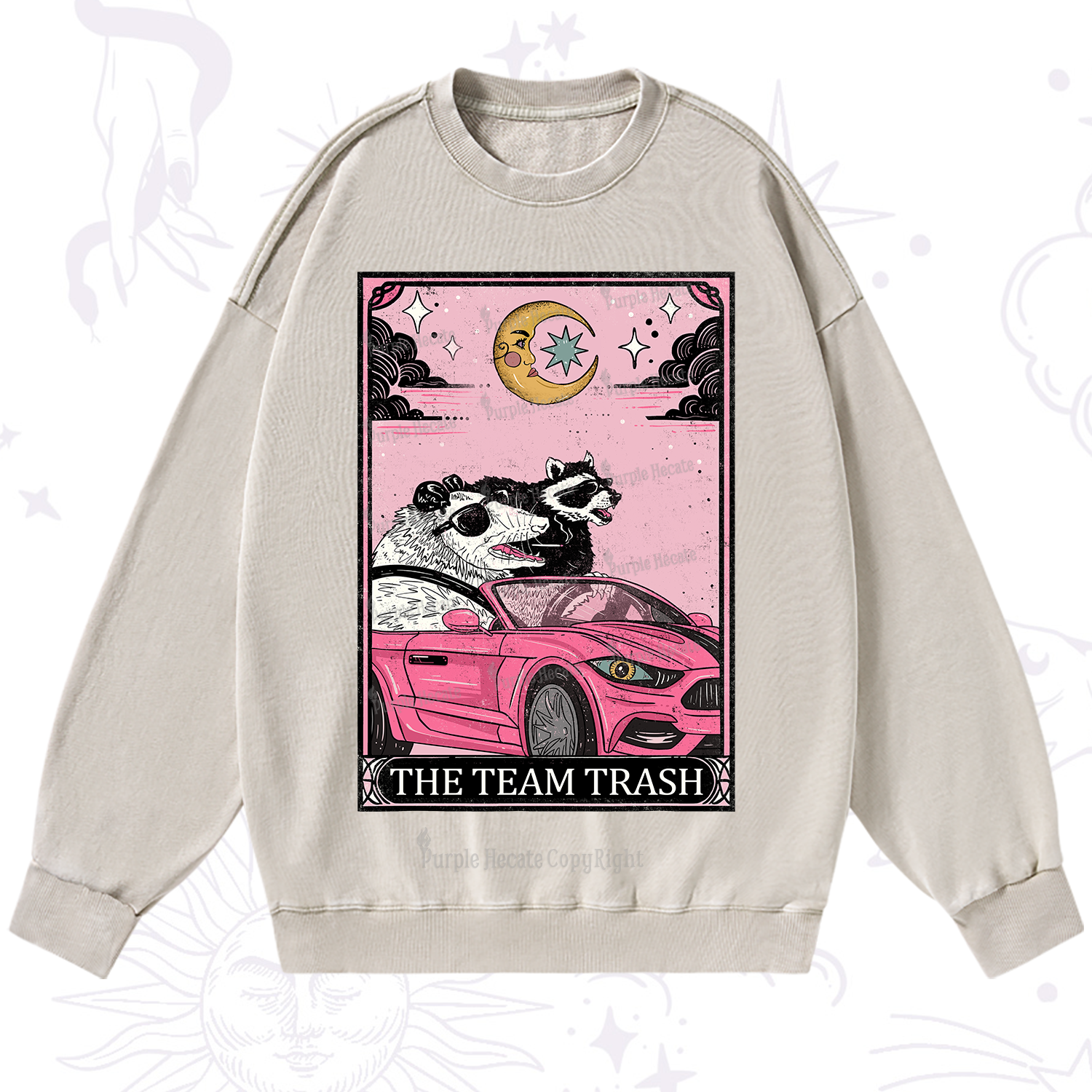 Purplehecate The Team Trash Tarot Card Washed Sweatshirt