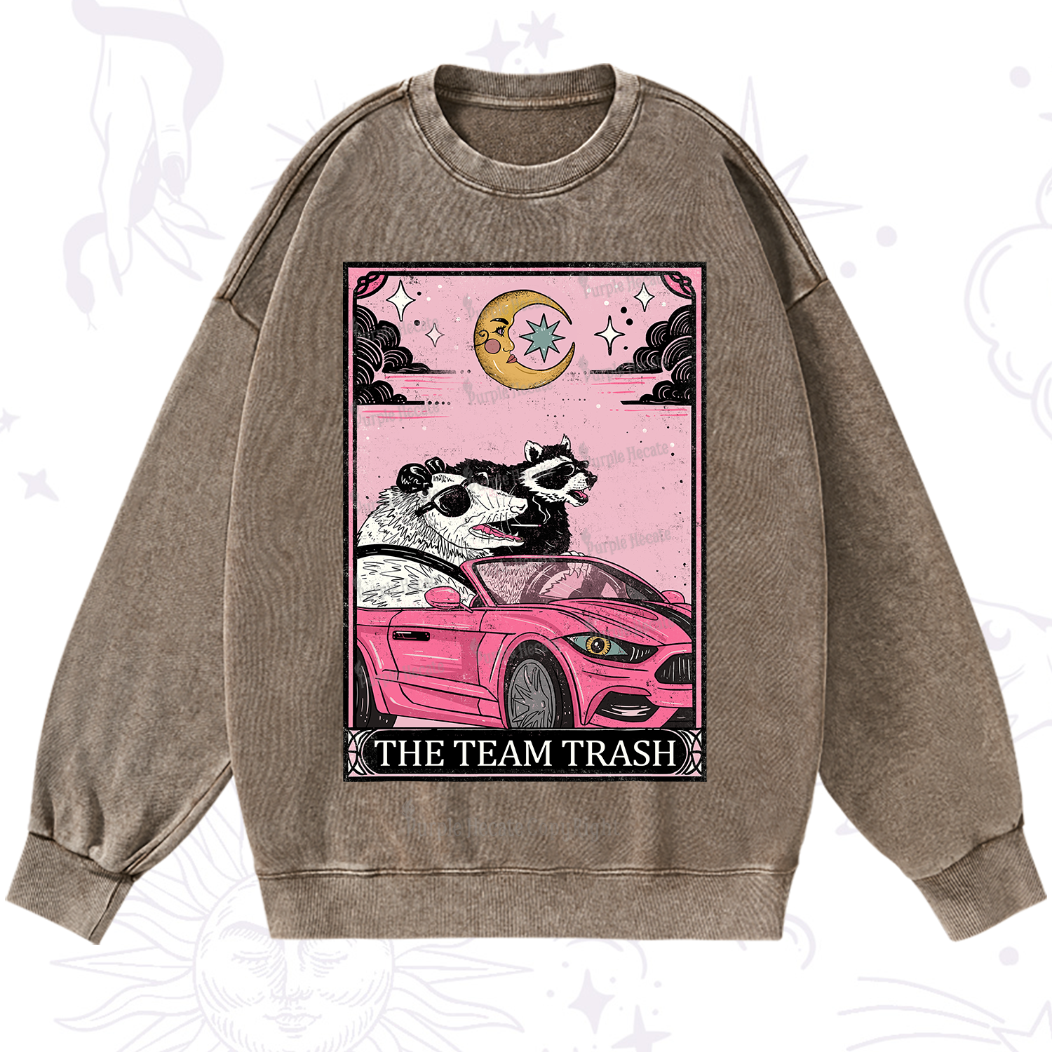 Purplehecate The Team Trash Tarot Card Washed Sweatshirt
