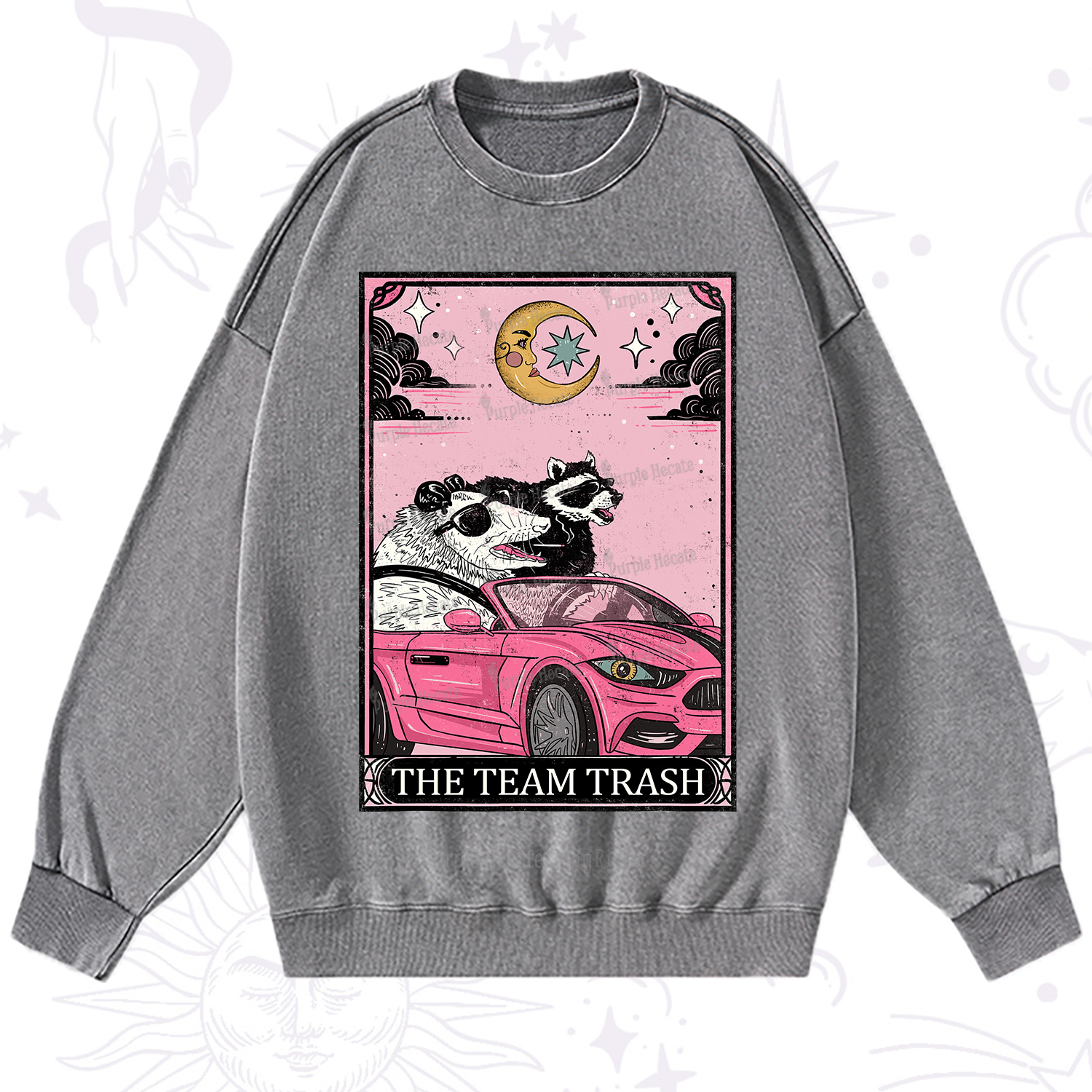 Purplehecate The Team Trash Tarot Card Washed Sweatshirt