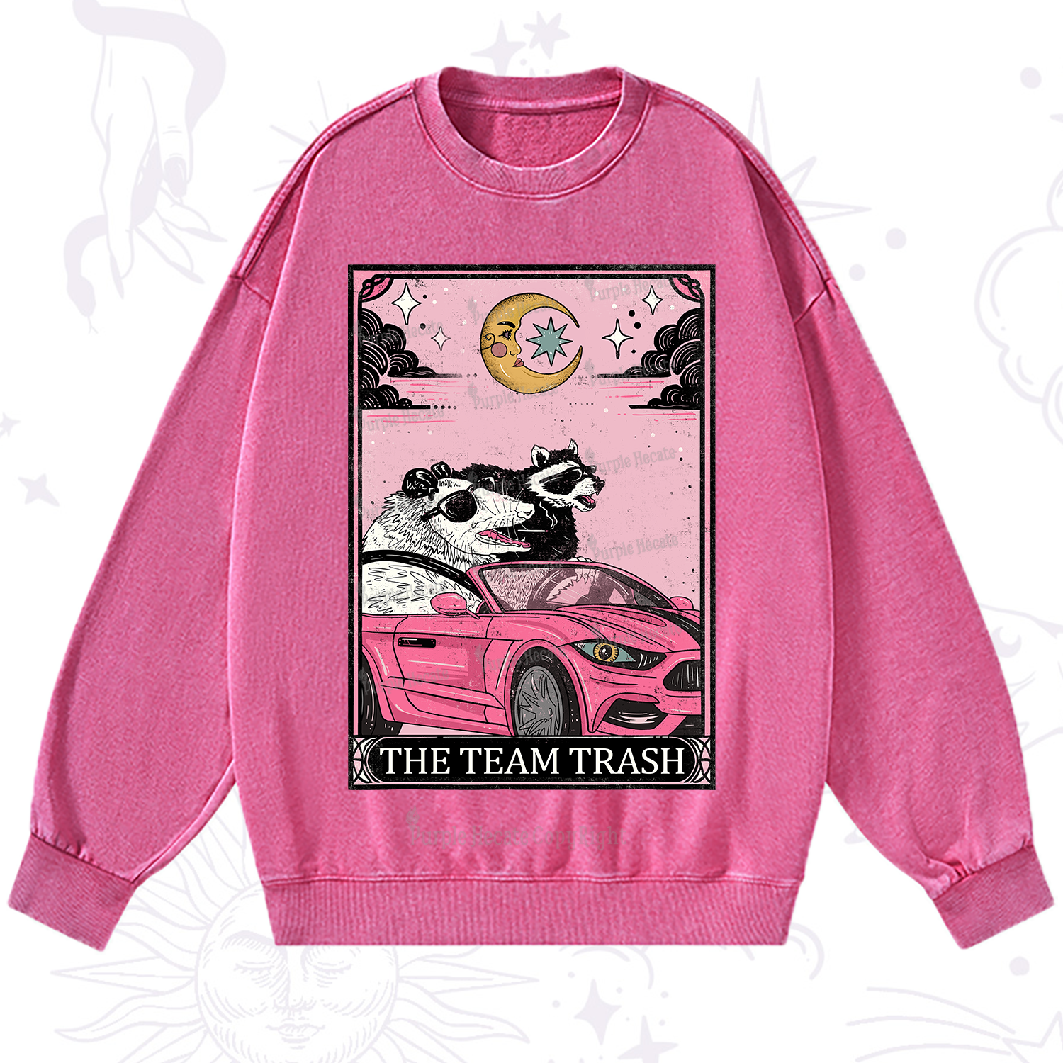 Purplehecate The Team Trash Tarot Card Washed Sweatshirt