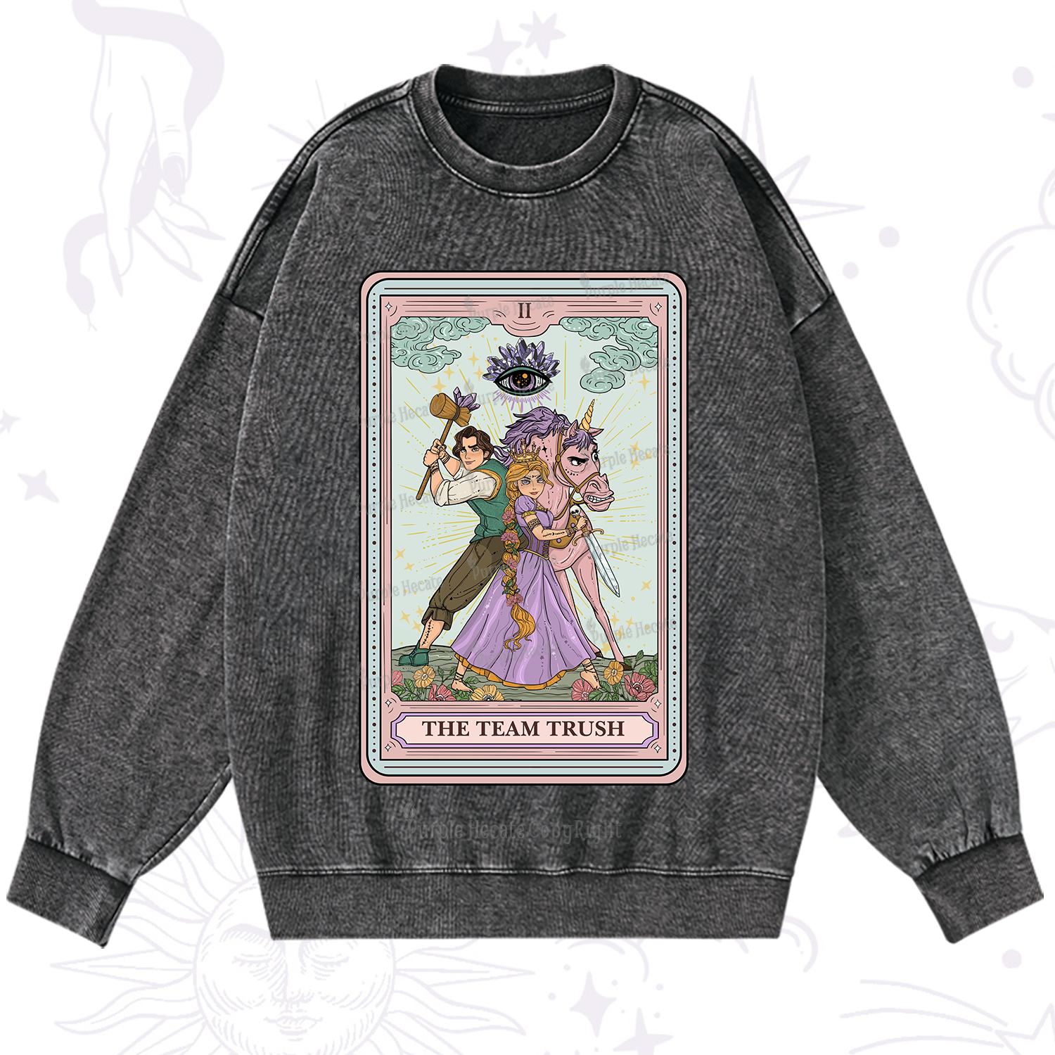 Purplehecate The Team Trush Tarot Card Washed Sweatshirt