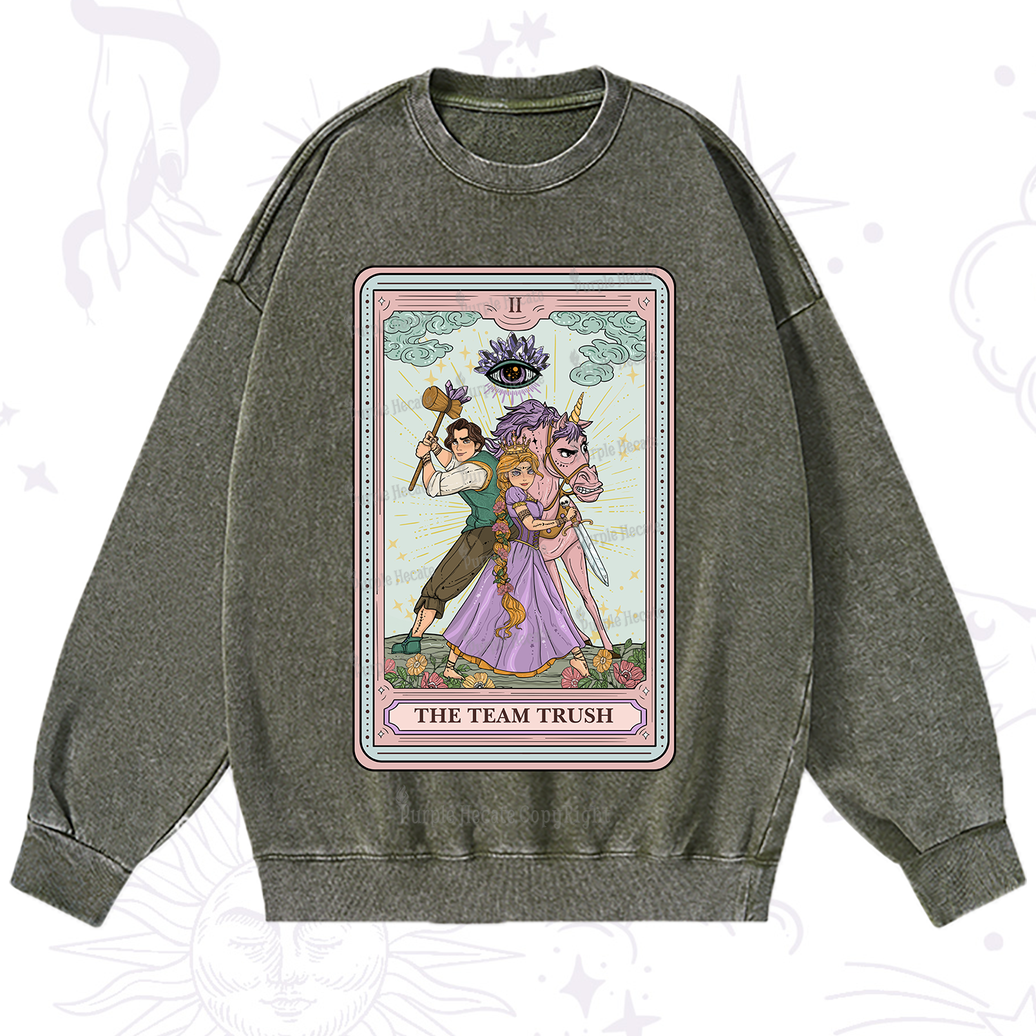 Purplehecate The Team Trush Tarot Card Washed Sweatshirt