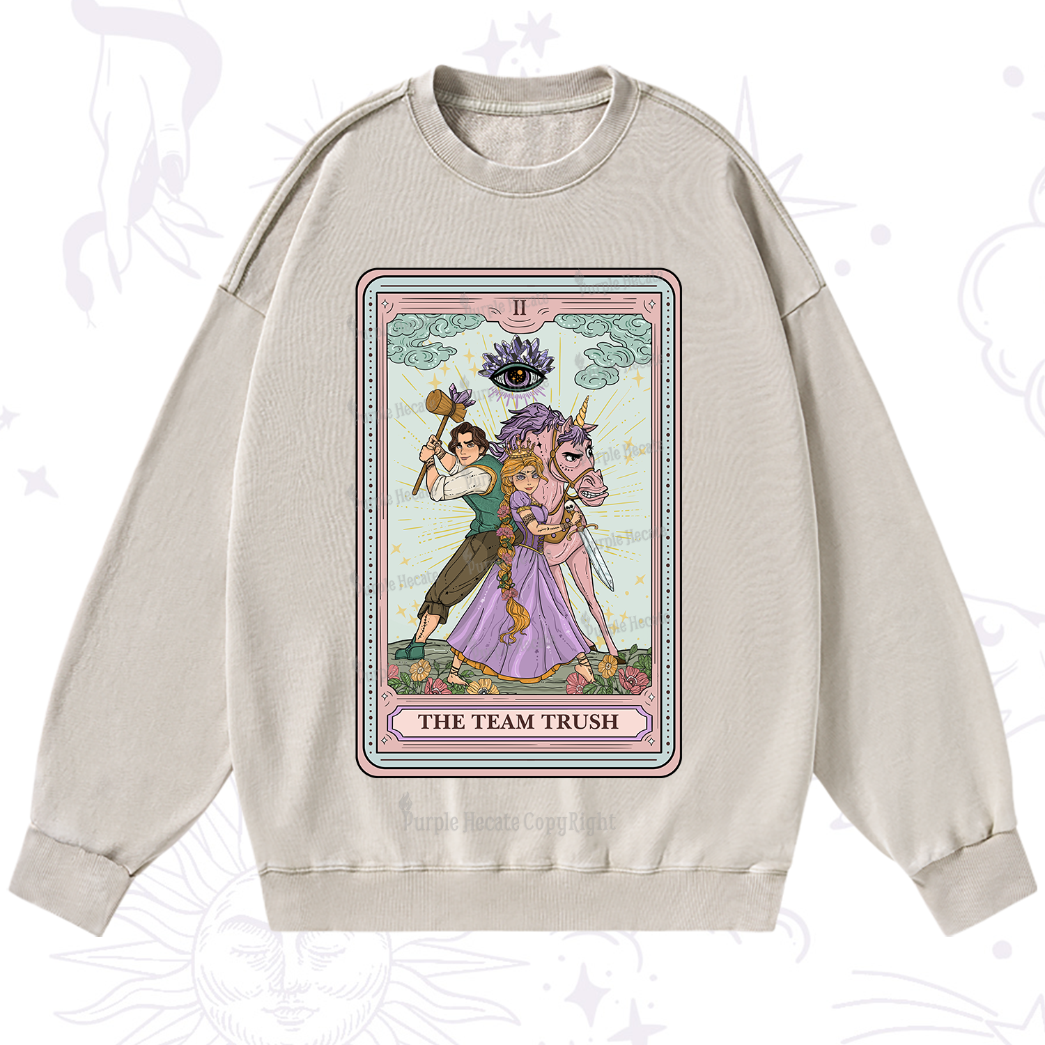 Purplehecate The Team Trush Tarot Card Washed Sweatshirt