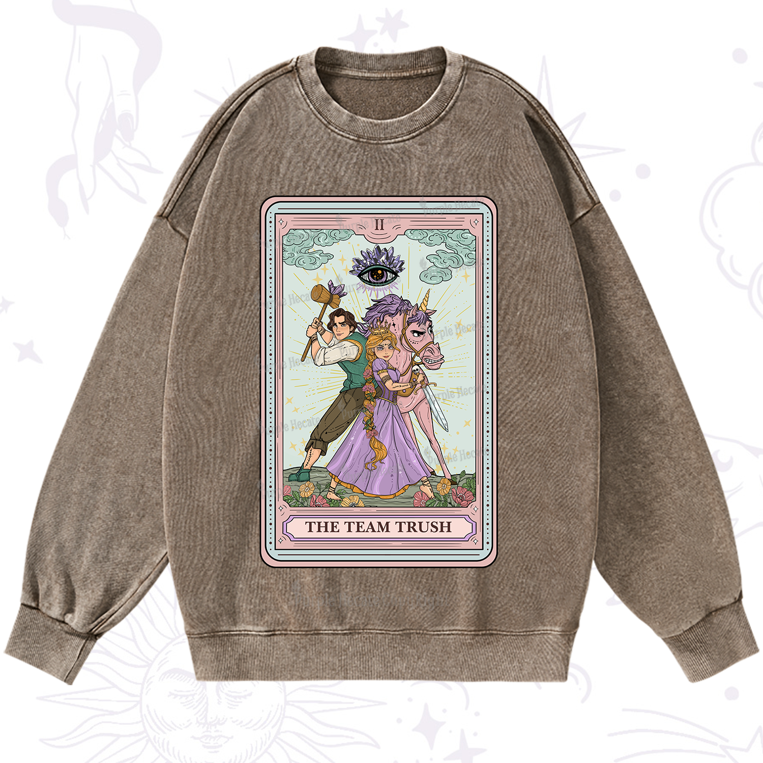 Purplehecate The Team Trush Tarot Card Washed Sweatshirt