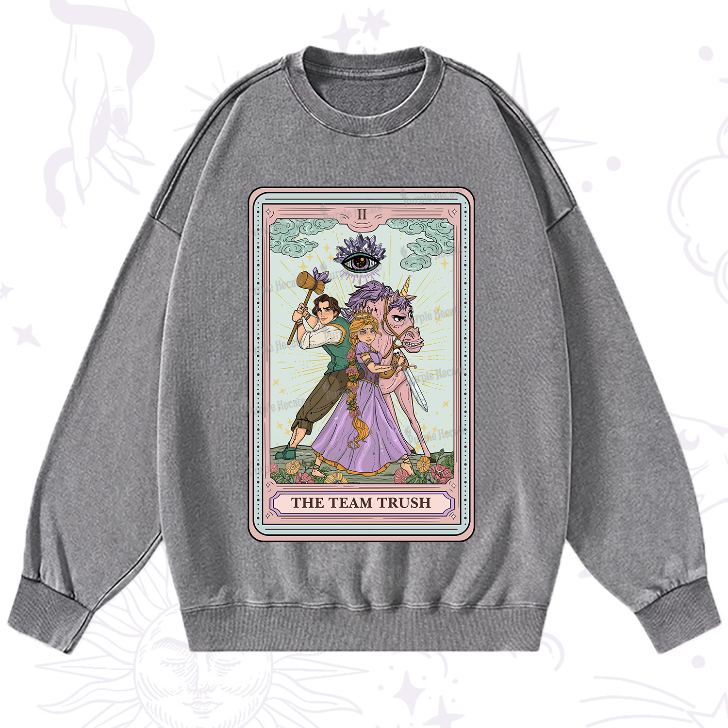 Purplehecate The Team Trush Tarot Card Washed Sweatshirt