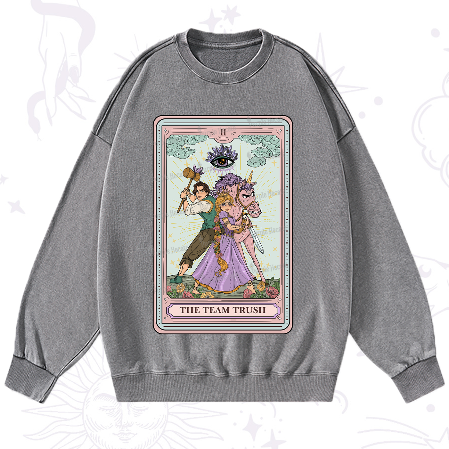 Purplehecate The Team Trush Tarot Card Washed Sweatshirt