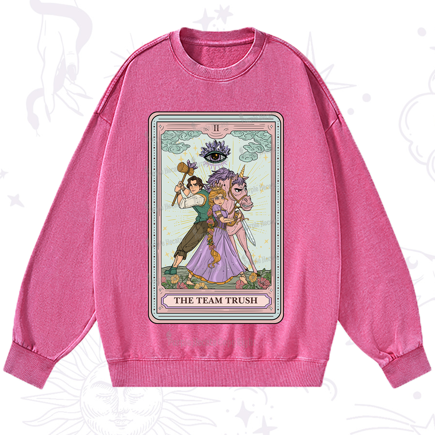 Purplehecate The Team Trush Tarot Card Washed Sweatshirt