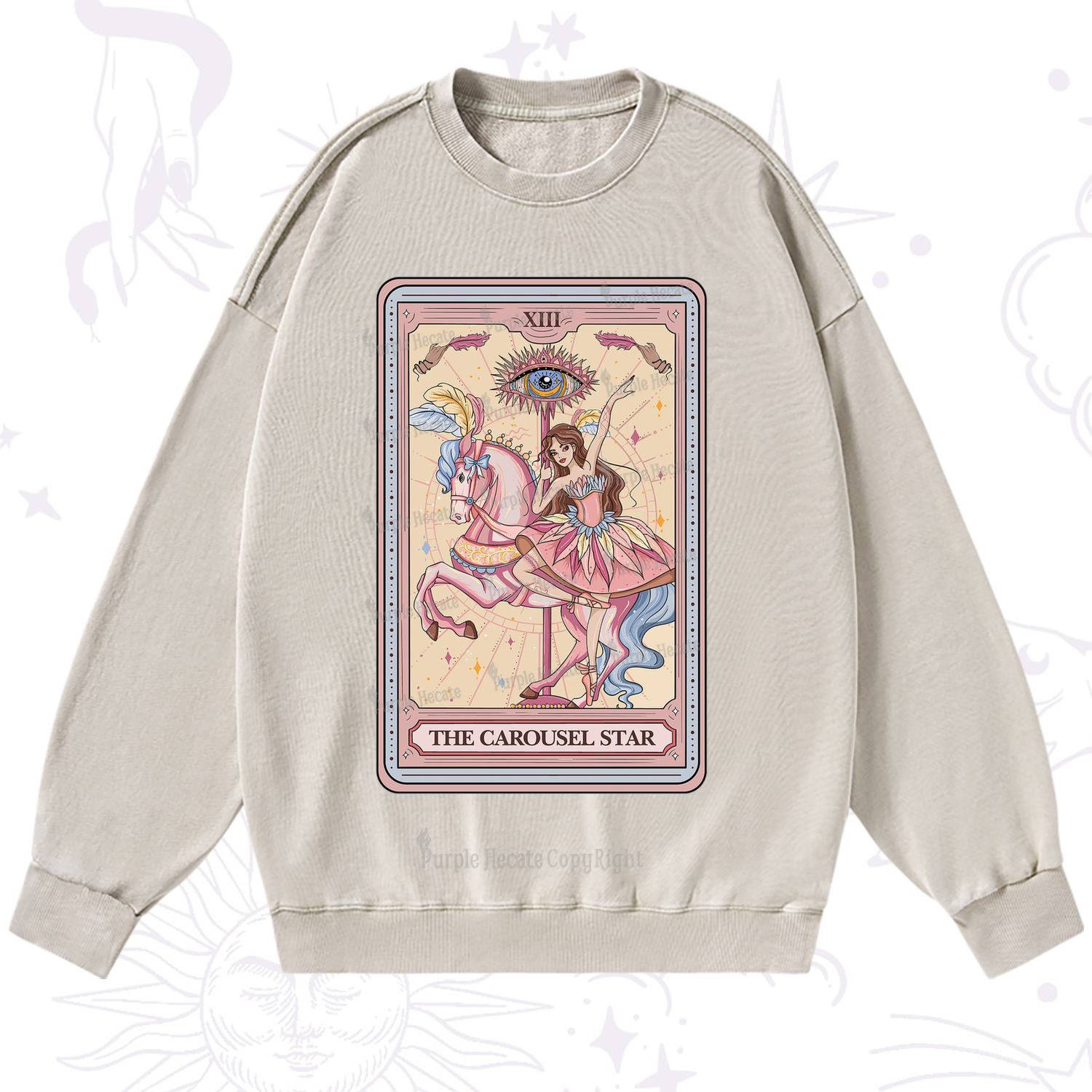 Purplehecate The Carousel Star Tarot Card Washed Sweatshirt