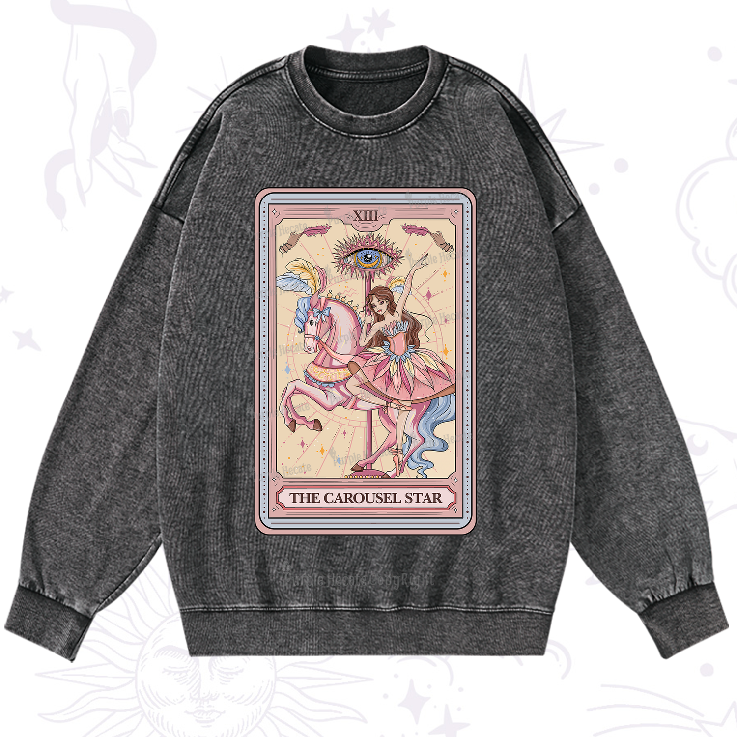 Purplehecate The Carousel Star Tarot Card Washed Sweatshirt