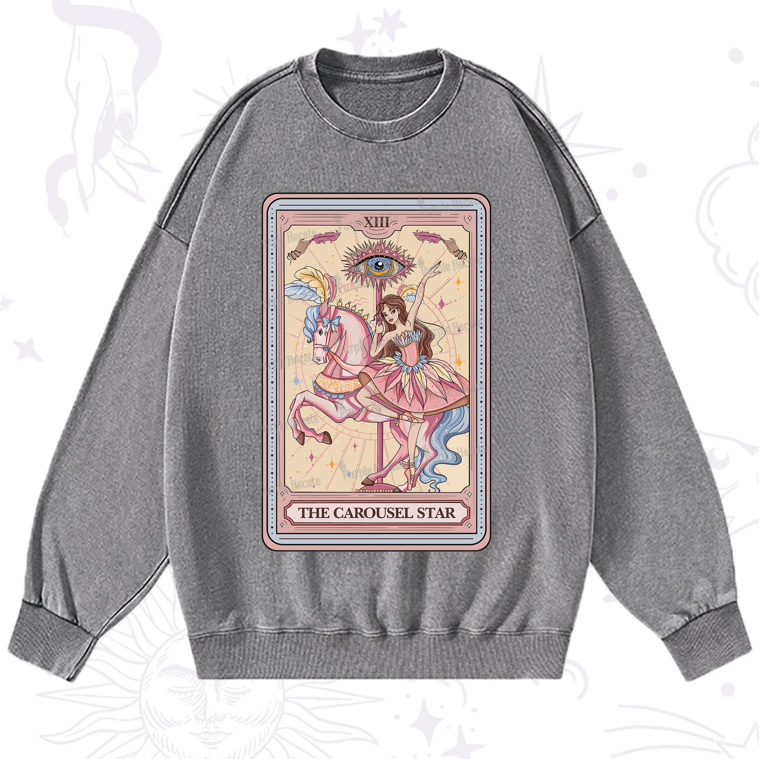Purplehecate The Carousel Star Tarot Card Washed Sweatshirt