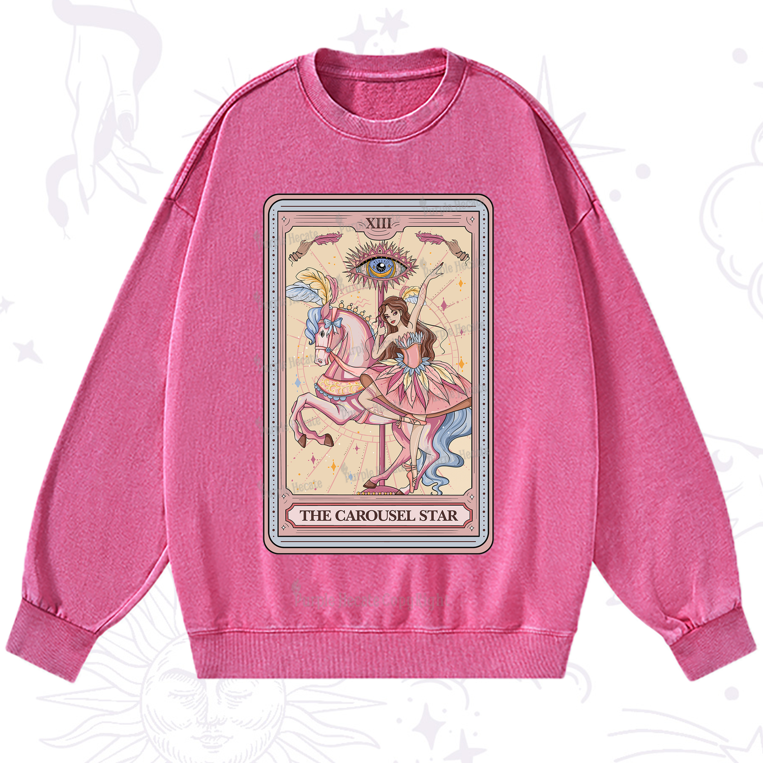 Purplehecate The Carousel Star Tarot Card Washed Sweatshirt