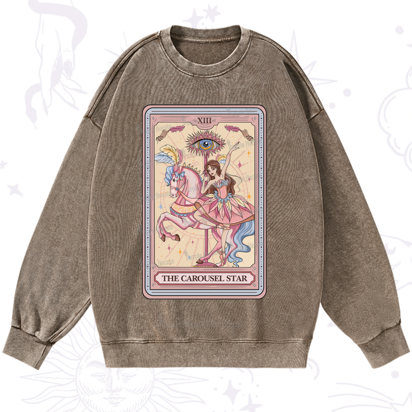 Purplehecate The Carousel Star Tarot Card Washed Sweatshirt