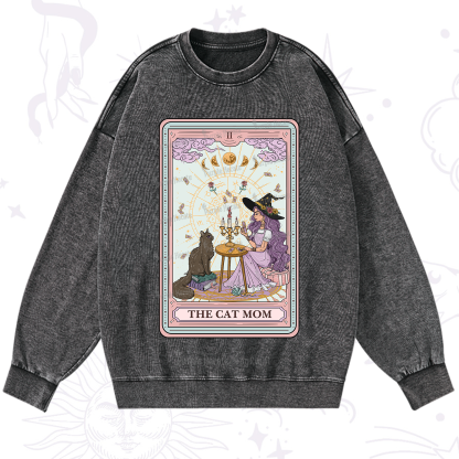 Purplehecate The Cat Witch Mom Tarot Washed Sweatshirt