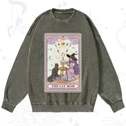 Purplehecate The Cat Witch Mom Tarot Washed Sweatshirt