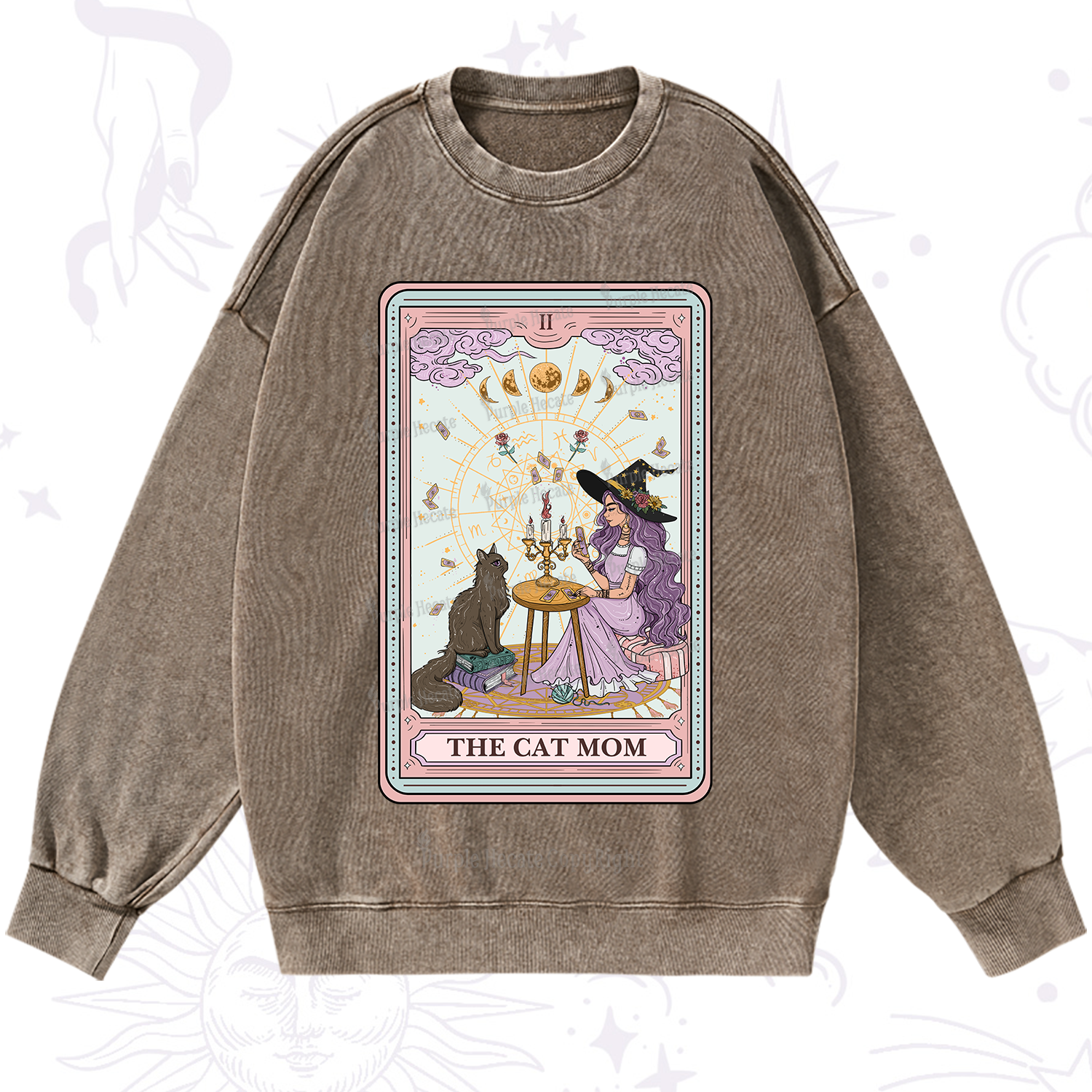 Purplehecate The Cat Witch Mom Tarot Washed Sweatshirt