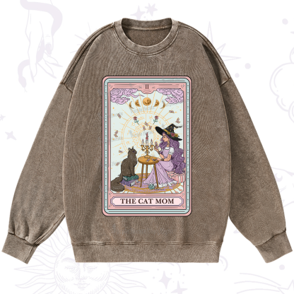 Purplehecate The Cat Witch Mom Tarot Washed Sweatshirt