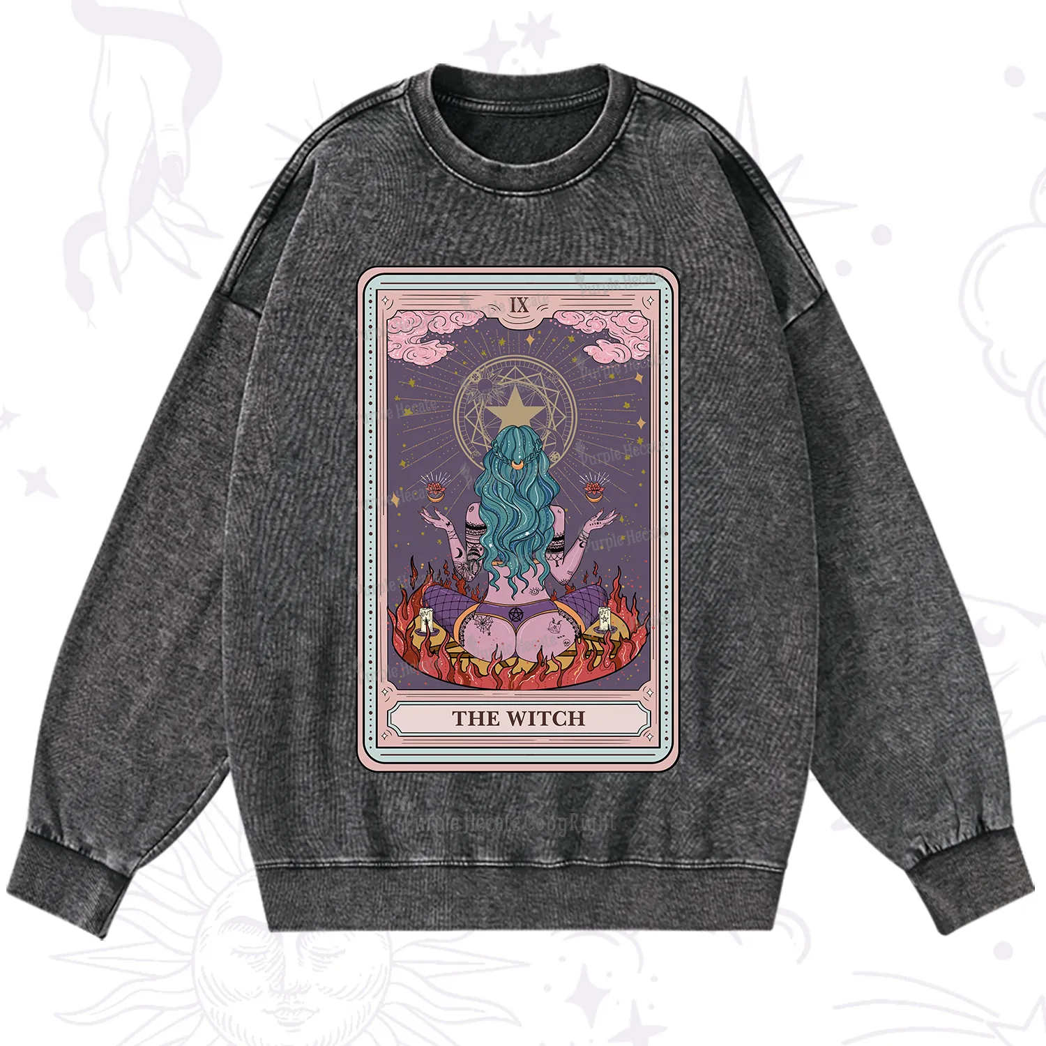 Purplehecate The Witch Tarot Card Washed Sweatshirt