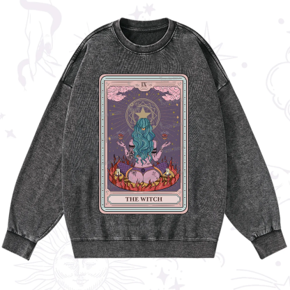 Purplehecate The Witch Tarot Card Washed Sweatshirt