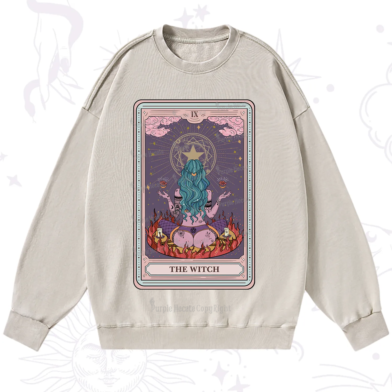 Purplehecate The Witch Tarot Card Washed Sweatshirt