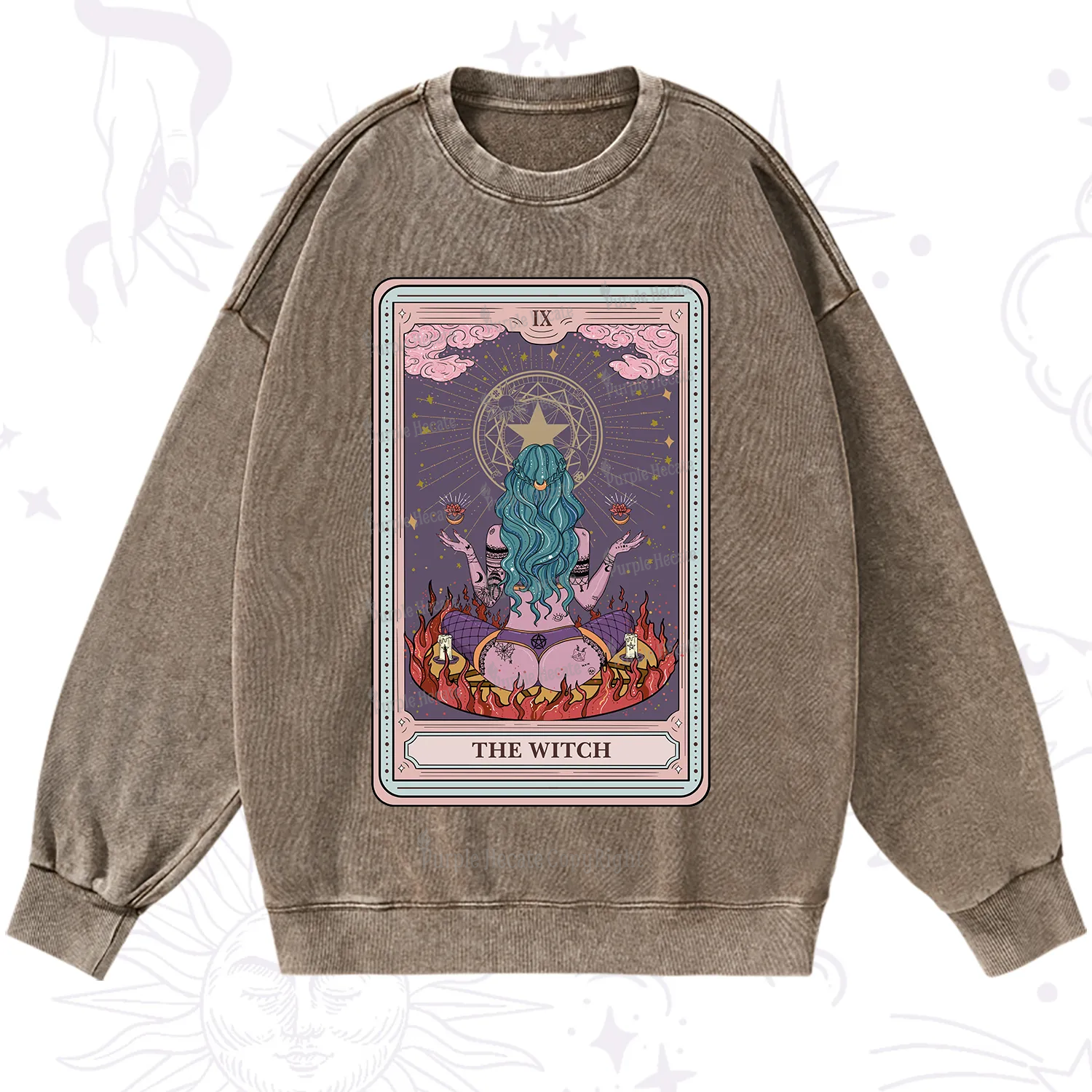 Purplehecate The Witch Tarot Card Washed Sweatshirt