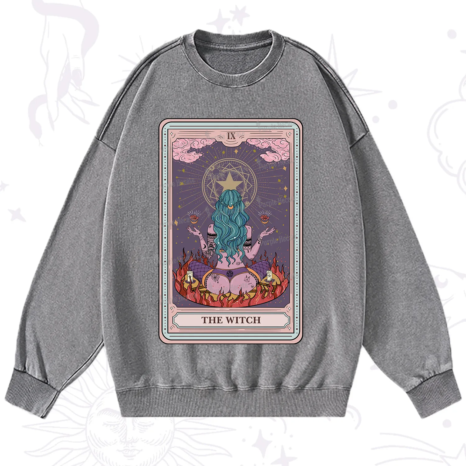 Purplehecate The Witch Tarot Card Washed Sweatshirt