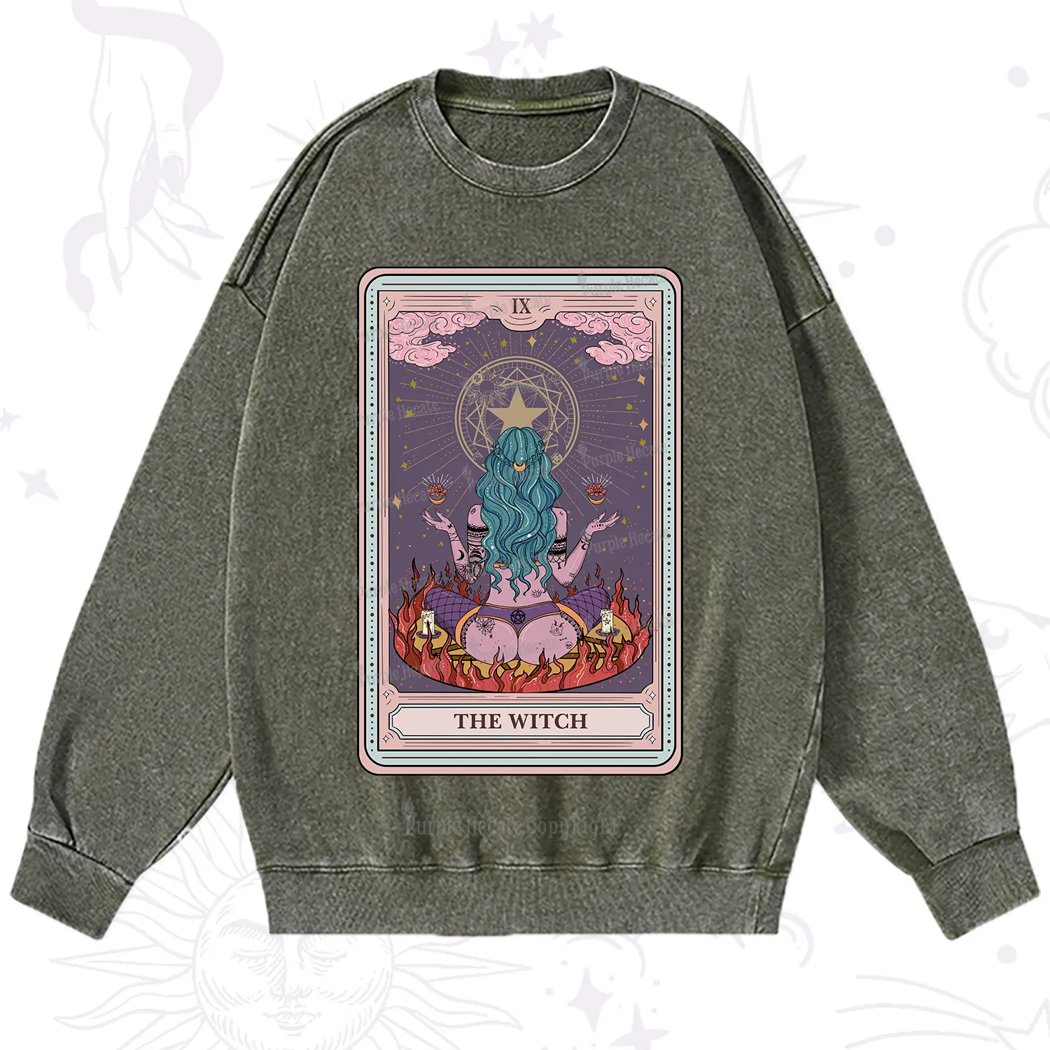 Purplehecate The Witch Tarot Card Washed Sweatshirt