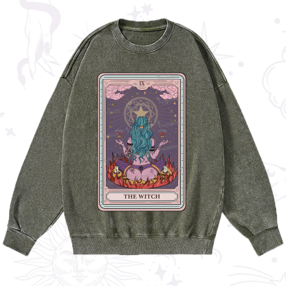 Purplehecate The Witch Tarot Card Washed Sweatshirt