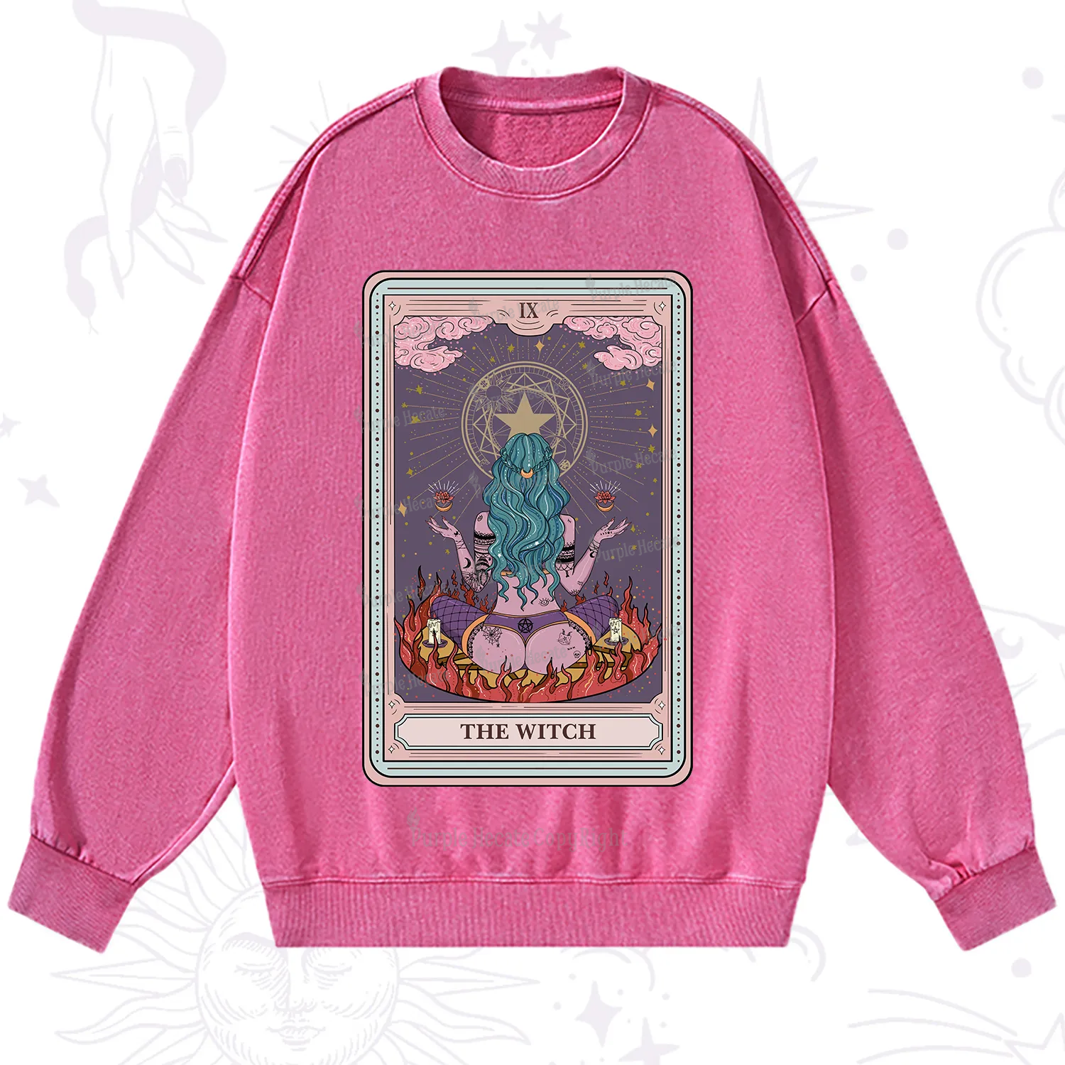 Purplehecate The Witch Tarot Card Washed Sweatshirt