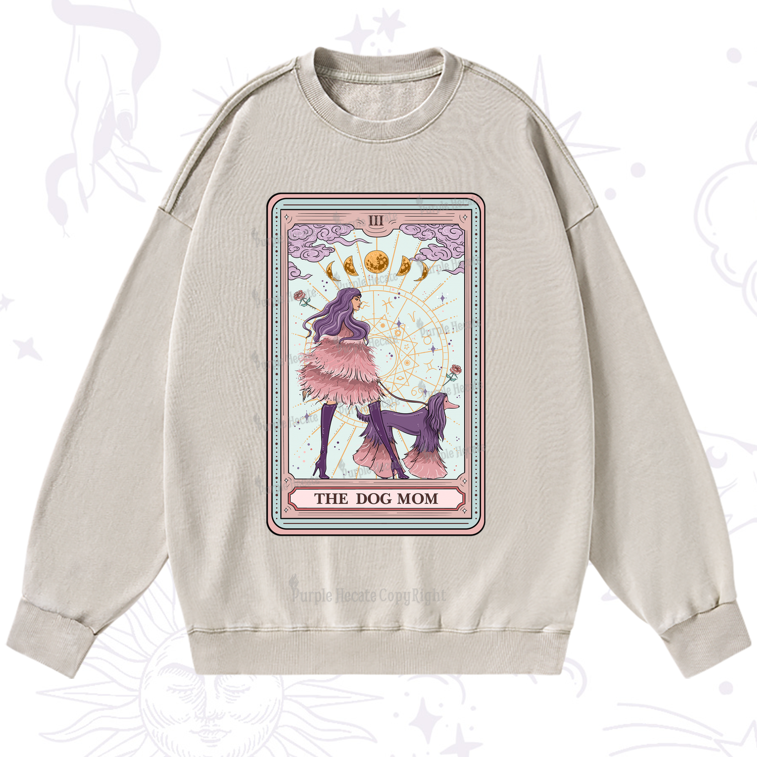 Purplehecate The Fashionable Dog Mom Tarot Card Washed Sweatshirt