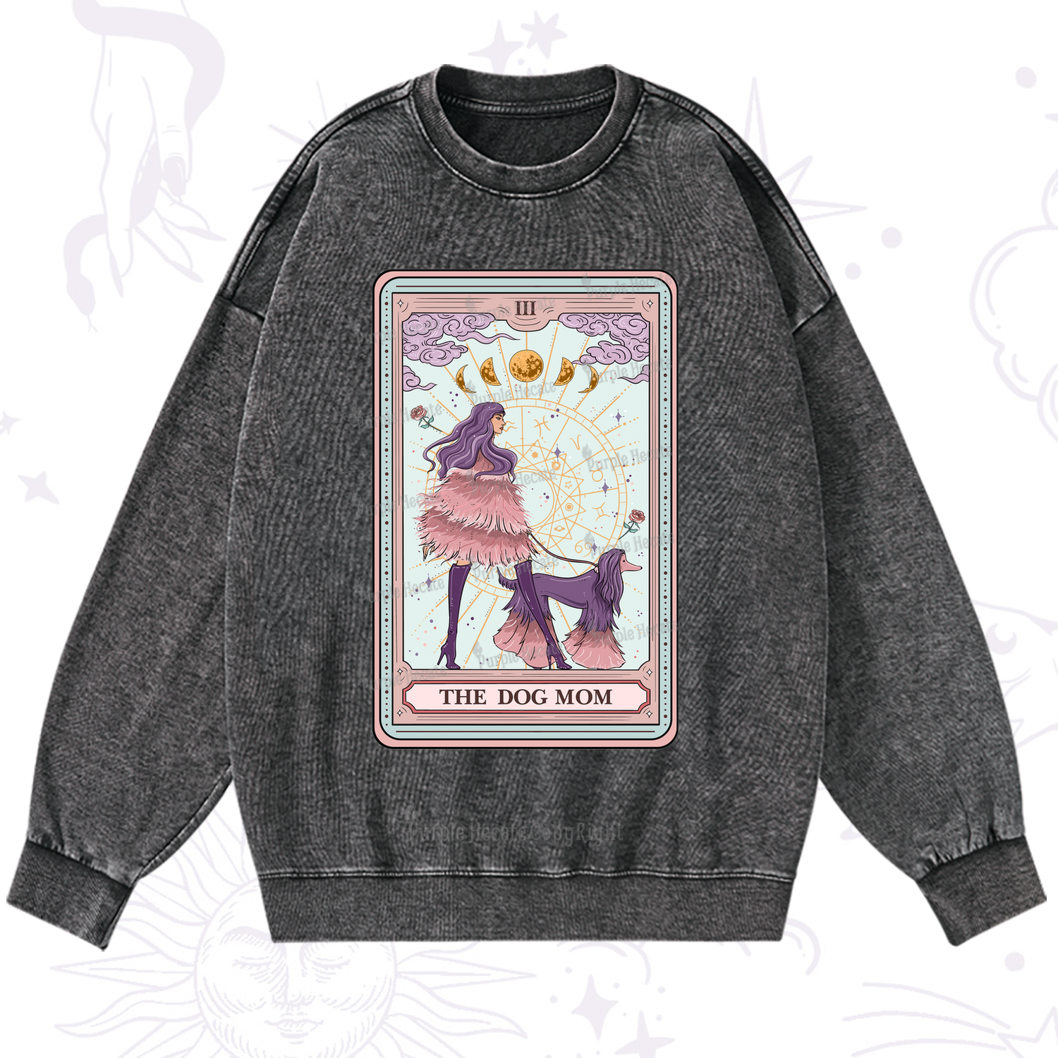 Purplehecate The Fashionable Dog Mom Tarot Card Washed Sweatshirt
