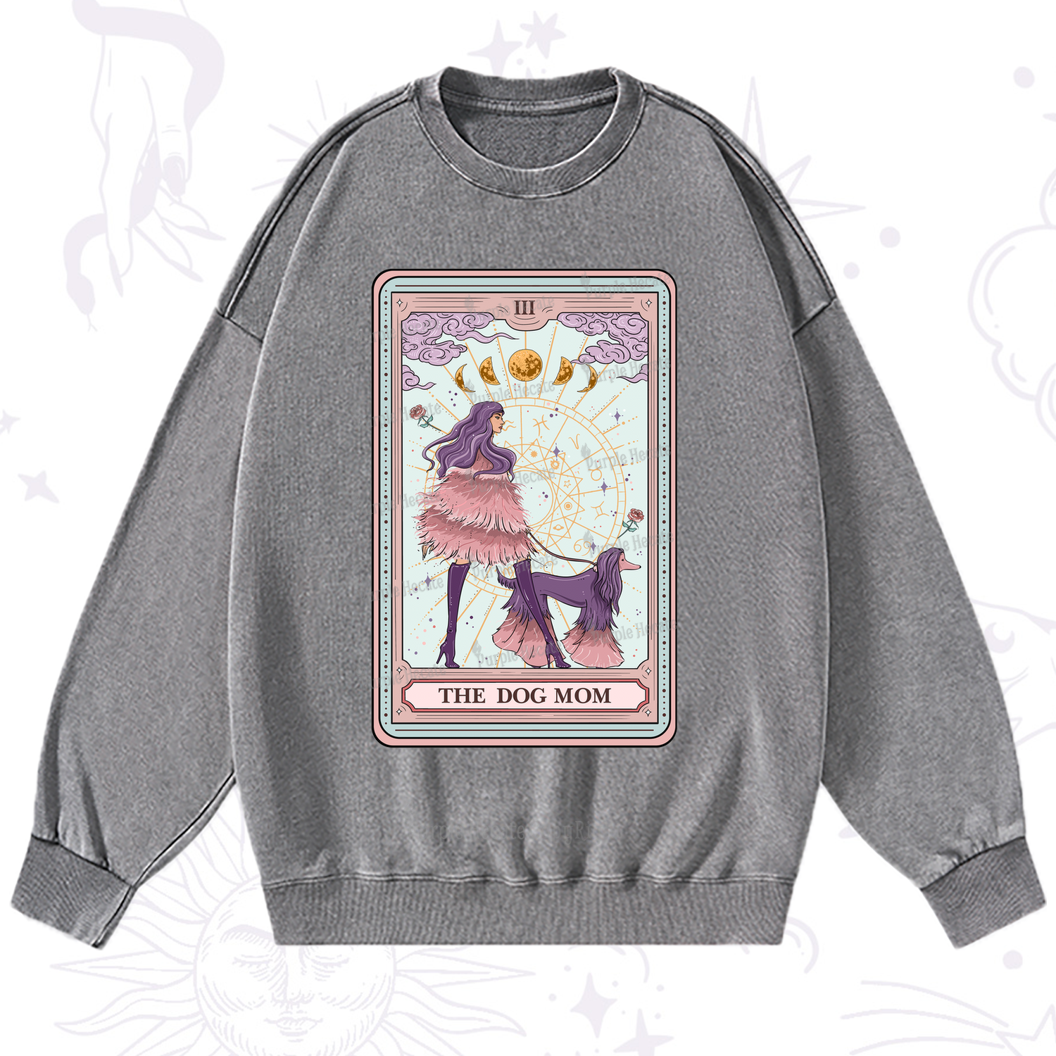 Purplehecate The Fashionable Dog Mom Tarot Card Washed Sweatshirt