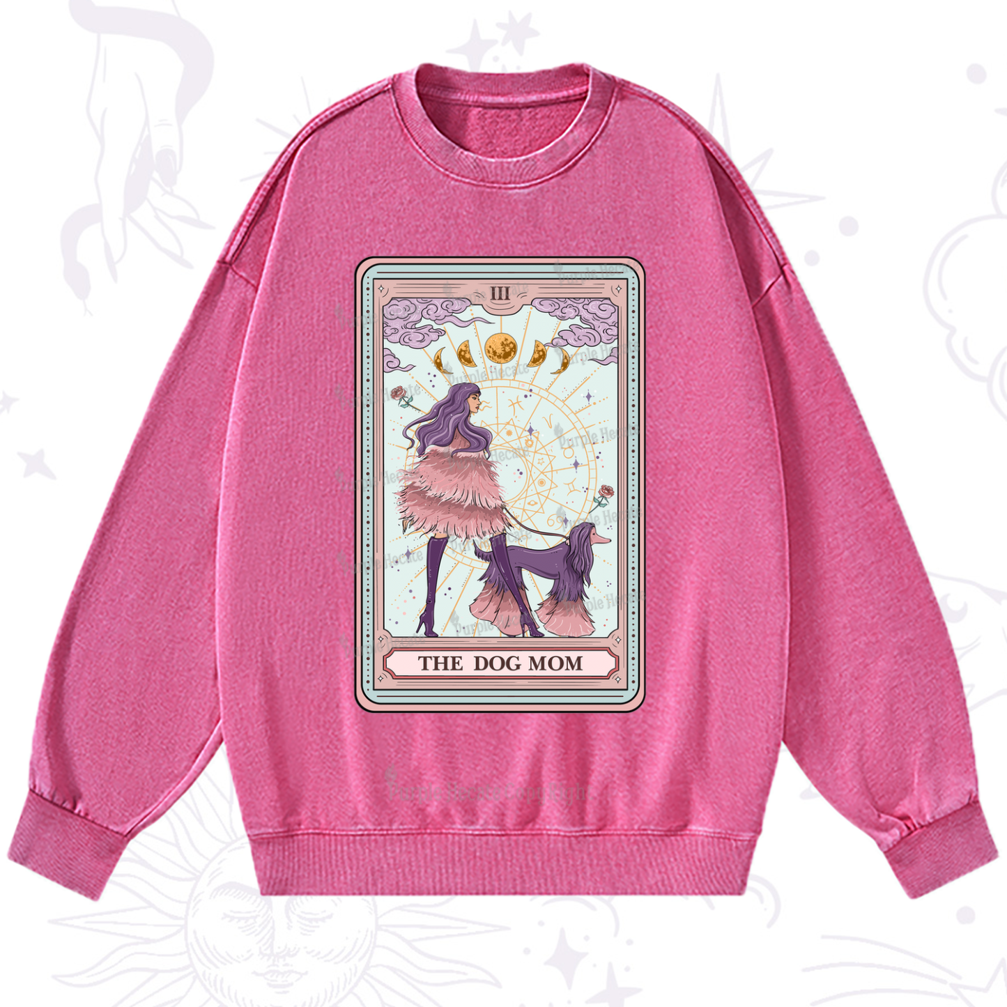 Purplehecate The Fashionable Dog Mom Tarot Card Washed Sweatshirt