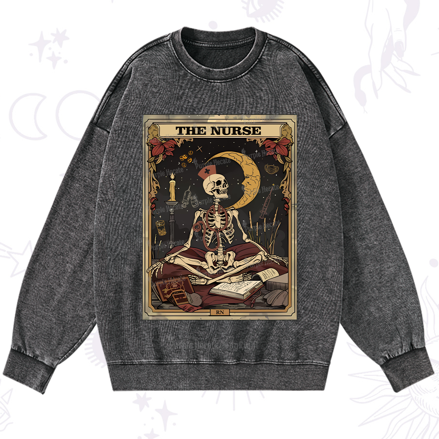 Purplehecate The Nurse Tarot Card Washed Sweatshirt