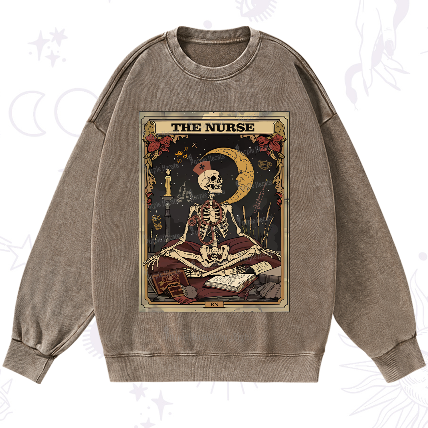 Purplehecate The Nurse Tarot Card Washed Sweatshirt