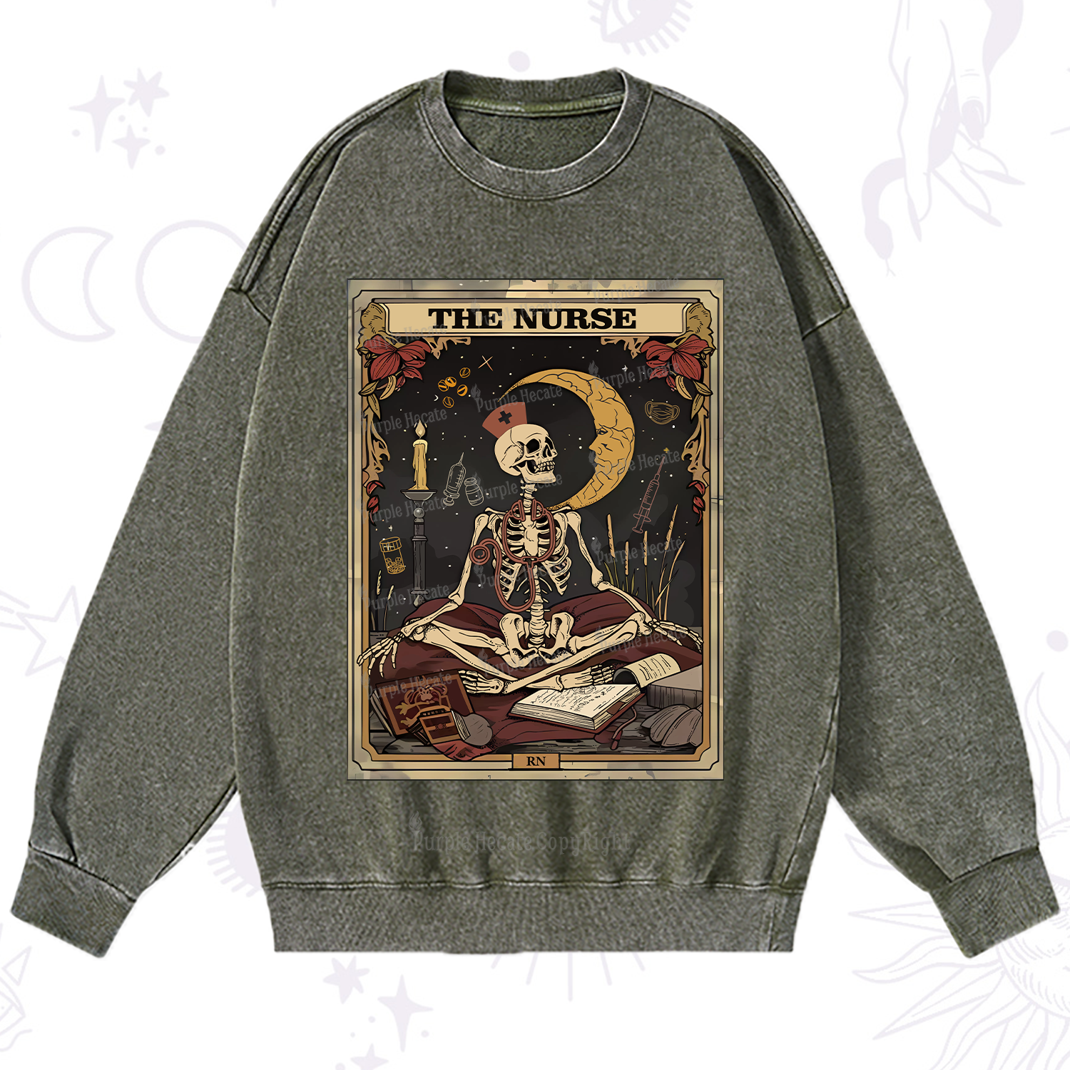 Purplehecate The Nurse Tarot Card Washed Sweatshirt