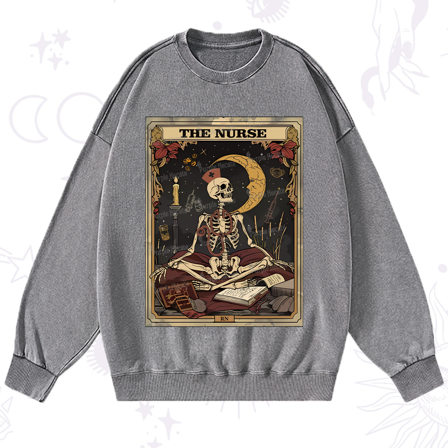 Purplehecate The Nurse Tarot Card Washed Sweatshirt
