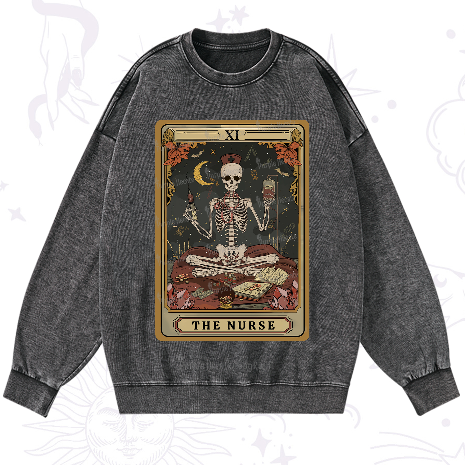 Purplehecate The Nurse Tarot Washed Sweatshirt
