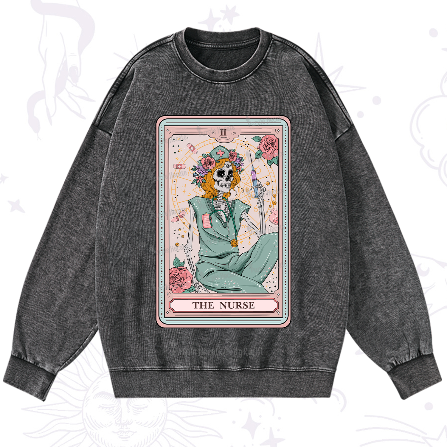 Purplehecate The Nurse Tarot Card Washed Sweatshirt